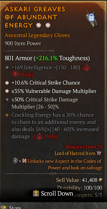 Legendary Gloves CC(GA) Vuln Multi(GA) // S13 24/7 Online Acc#1-Kingg32