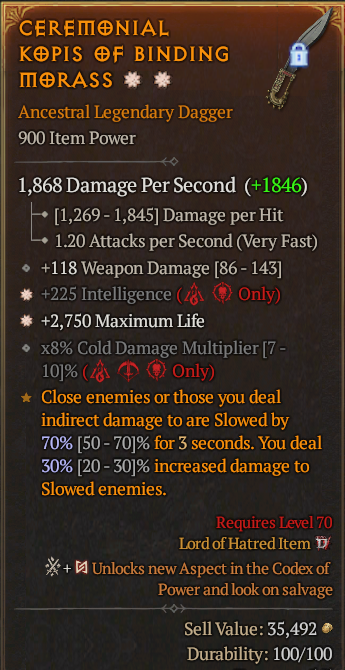 Legendary Dagger Int(GA) Life/HP(GA) // S13 24/7 Online Acc#1-Kinggg19