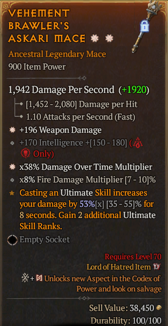Legendary Mace Weapon Dmg(GA) DoT Multi(GA) // S13 24/7 Online Acc#1-Kinggg310