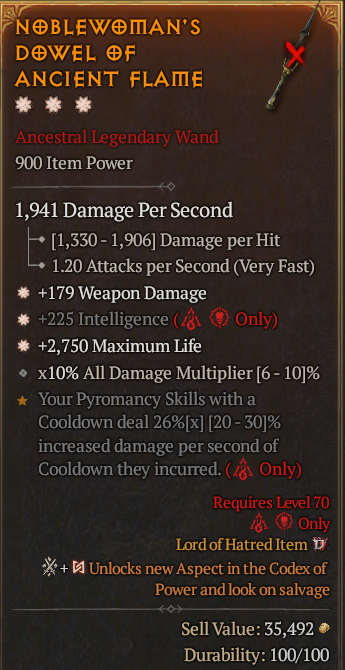 Legendary Wand Weapon Dmg(GA) Int(GA) Life/HP// S13 24/7 Online Acc#1-Legendary428