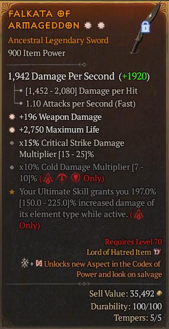 Legendary Sword Weapon Dmg(GA) Life/HP(GA) // S13 24/7 Online Acc#1-Legendary439