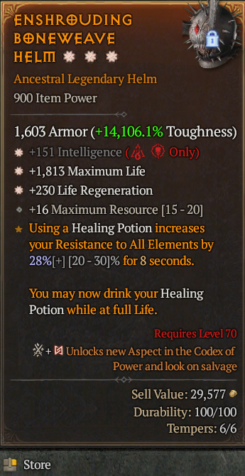 Legendary Helm Int(GA) Life/HP(GA) Regen// S13 24/7 Online Acc#1-Legendary512