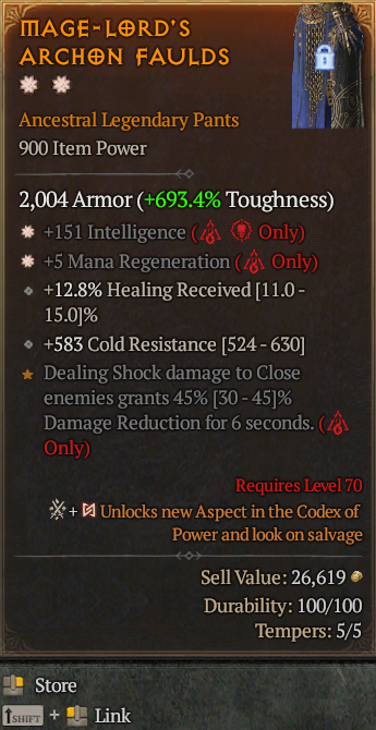 Legendary Pants Int(GA) Mana Regen(GA) // S13 24/7 Online Acc#1-Legendary5110