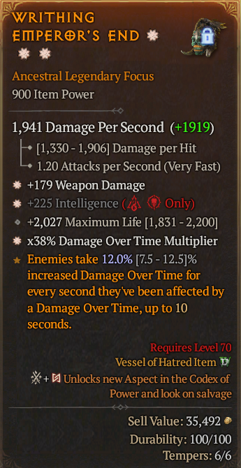 Legendary Focus Weapon Dmg(GA) Int(GA) DoT Multi// S13 24/7 Online Acc#1-Legendary527