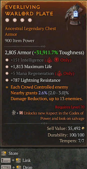 Legendary Chest Armor Int(GA) Life/HP(GA) Mana Regen// S13 24/7 Online Acc#1-Legendary531