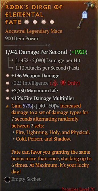 Legendary Mace Weapon Dmg(GA) Int(GA) Life/HP(GA)/Fire Multi(GA)/ S13 24/7 Online Acc#1-Legendary533