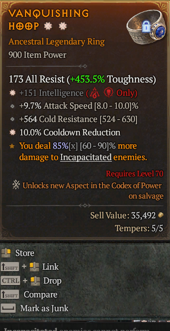 Legendary Ring IAS/AS(GA) Cold Res(GA) // S13 24/7 Online Acc#1-Legendary613