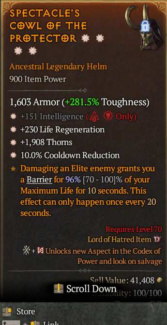Legendary Helm Int(GA) Regen(GA) Thorns/CDR/ S13 24/7 Online Acc#1-Legendary631