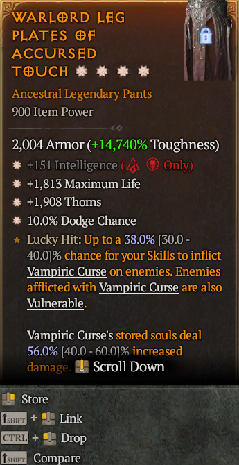 Legendary Pants Int(GA) Life/HP(GA) Thorns/Dodge/ S13 24/7 Online Acc#1-Legendary632