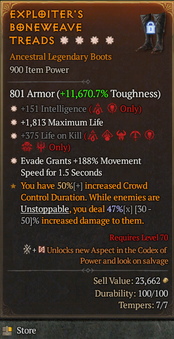 Legendary Boots Int(GA) Life/HP(GA) Life/Kill/EvadeGrants MS/ S13 24/7 Online Acc#1-Legendary633