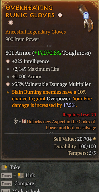 Legendary Gloves Int(GA) Vuln Multi(GA) // S13 24/7 Online Acc#2C124