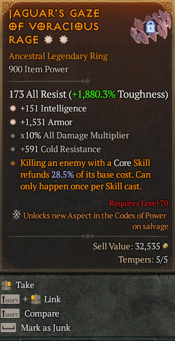 Legendary Ring Int(GA) Armor(GA) // S13 24/7 Online Acc#2C128