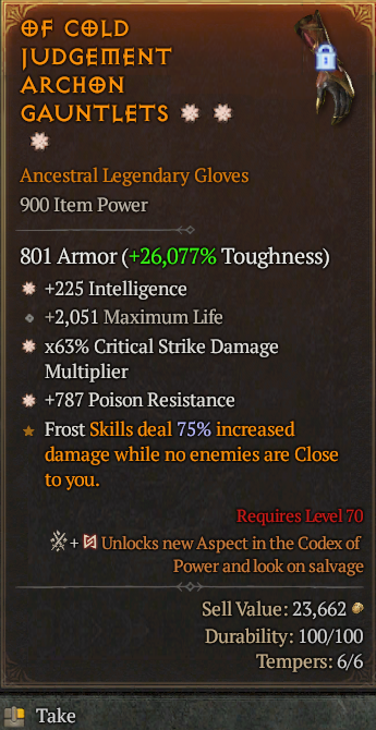 Legendary Gloves Int(GA) CDM(GA) Poison Res// S13 24/7 Online Acc#2C144