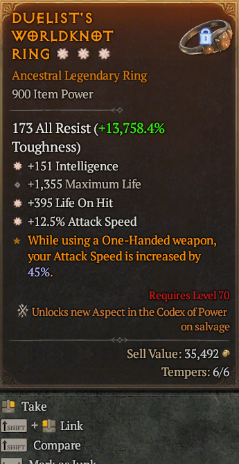 Legendary Ring Int(GA) LoH(GA) IAS/AS// S13 24/7 Online Acc#2C147