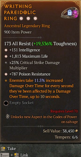 Legendary Ring Int(GA) Life/HP(GA) Poison Res// S13 24/7 Online Acc#2C148