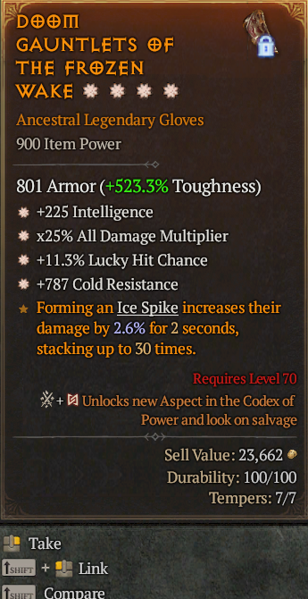 Legendary Gloves Int(GA) AD(GA) Lucky/Cold Res/ S13 24/7 Online Acc#2C152
