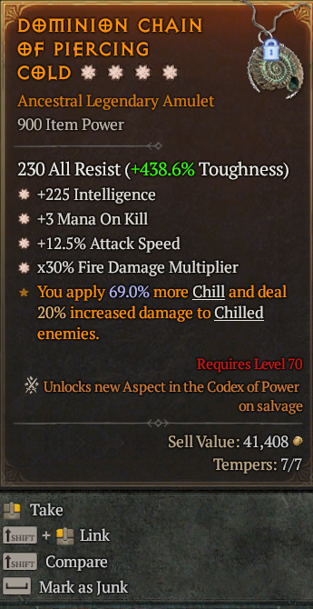 Legendary Amulet Int(GA) Mana/Kill(GA) IAS/AS/Fire Multi/ S13 24/7 Online Acc#2C155