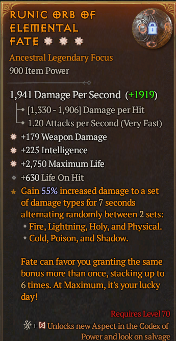 Legendary Focus Weapon Dmg(GA) Int(GA) Life/HP// S13 24/7 Online Acc#2C1510