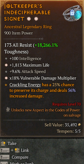Legendary Ring Life/HP(GA) Vuln Multi(GA) // S13 24/7 Online Acc#2C211