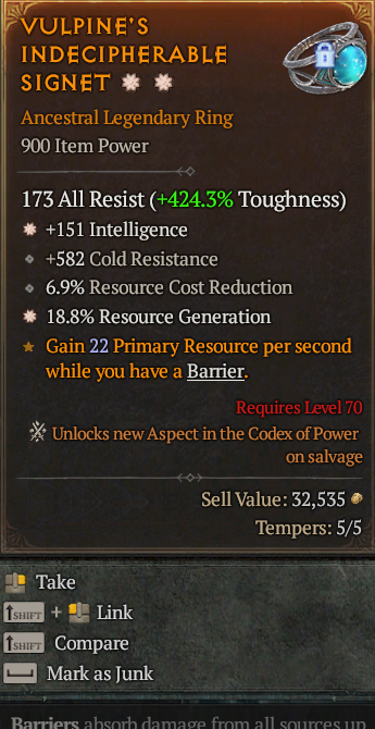 Legendary Ring Int(GA) Res Gen(GA) // S13 24/7 Online Acc#2C217