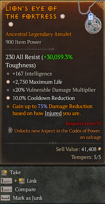 Legendary Amulet Life/HP(GA) 10% CDR(GA) // S13 24/7 Online Acc#2C218