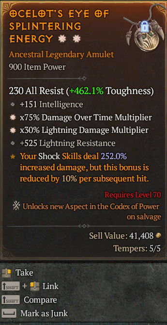 Legendary Amulet DoT Multi(GA) Lightning Multi(GA) // S13 24/7 Online Acc#2C219