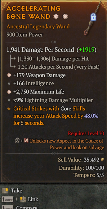 Legendary Wand Weapon Dmg(GA) Life/HP(GA) // S13 24/7 Online Acc#2C231