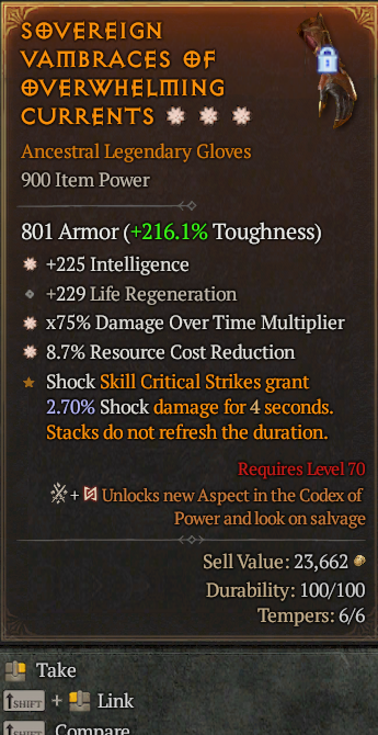 Legendary Gloves Int(GA) DoT Multi(GA) RCR// S13 24/7 Online Acc#2C257