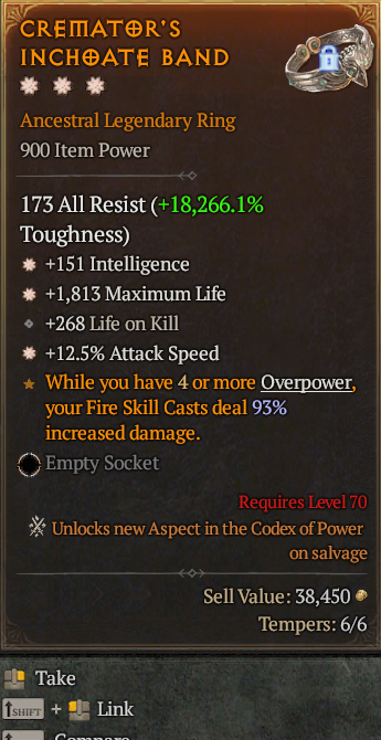 Legendary Ring Int(GA) Life/HP(GA) IAS/AS// S13 24/7 Online Acc#2C258