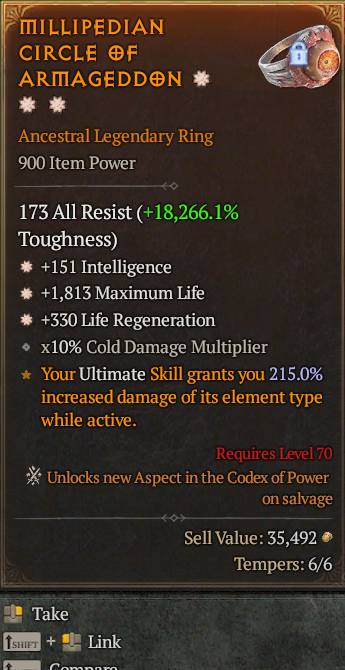 Legendary Ring Int(GA) Life/HP(GA) Regen// S13 24/7 Online Acc#2C259