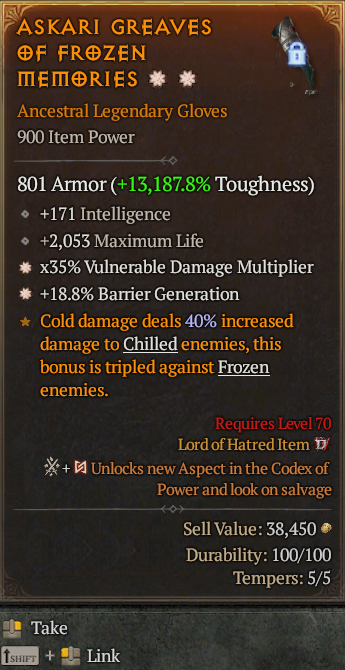 Legendary Gloves Vuln Multi(GA) Barrier(GA) // S13 24/7 Online Acc#2C312
