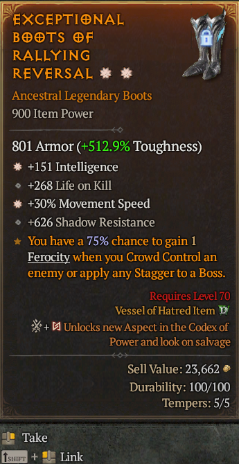 Legendary Boots Int(GA) MS(GA) // S13 24/7 Online Acc#2C314