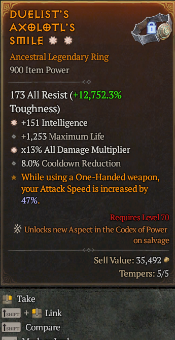 Legendary Ring Int(GA) AD(GA) // S13 24/7 Online Acc#2C318