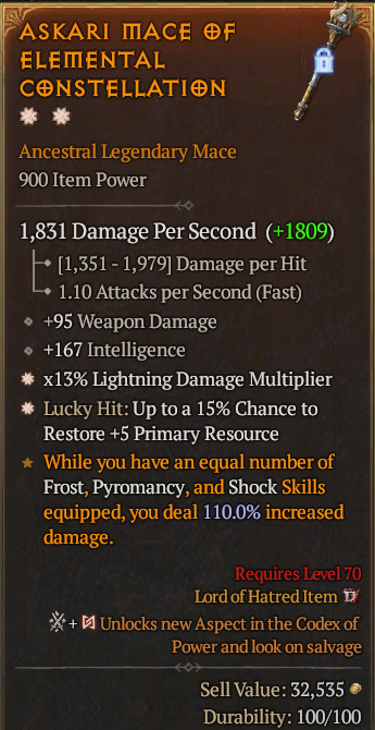 Legendary Mace Lightning Multi(GA) 15% Lucky(GA) // S13 24/7 Online Acc#2C324