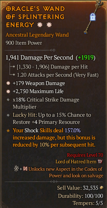 Legendary Wand Weapon Dmg(GA) Life/HP(GA) // S13 24/7 Online Acc#2C329