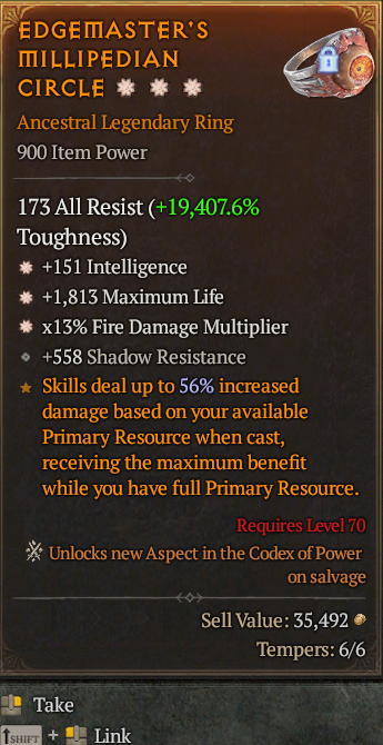 Legendary Ring Int(GA) Life/HP(GA) Fire Multi// S13 24/7 Online Acc#2C333