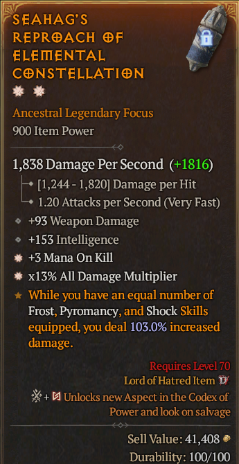 Legendary Focus Mana/Kill(GA) AD(GA) // S13 24/7 Online Acc#2C338