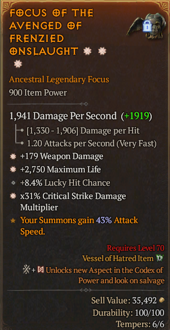 Legendary Focus Weapon Dmg(GA) Life/HP(GA) CDR// S13 24/7 Online Acc#2C344
