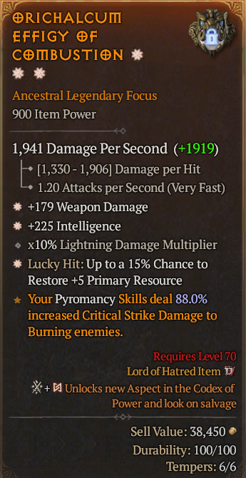 Legendary Focus Weapon Dmg(GA) Int(GA) 15% Lucky// S13 24/7 Online Acc#2C345