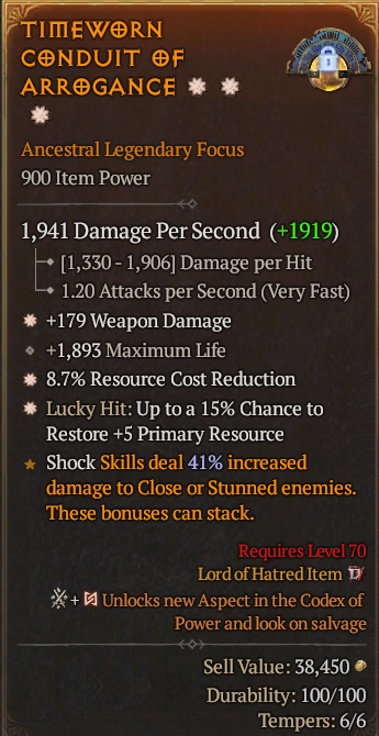 Legendary Focus Weapon Dmg(GA) RCR(GA) 15% Lucky// S13 24/7 Online Acc#2C348