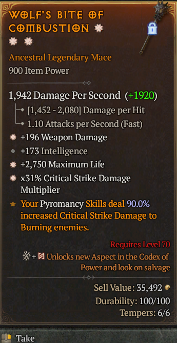 Legendary Mace Weapon Dmg(GA) Life/HP(GA) CDM// S13 24/7 Online Acc#2C352