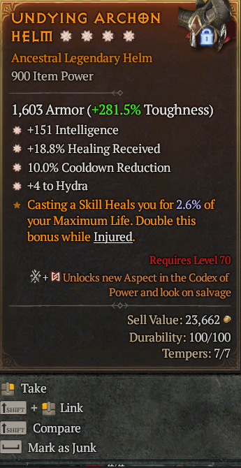 Legendary Helm Int(GA) Heal(GA) CDR/Hydra/ S13 24/7 Online Acc#2C358