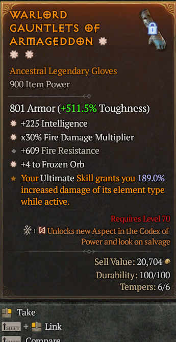 Legendary Gloves Int(GA) Fire Multi(GA) Frozen Orb// S13 24/7 Online Acc#2C445