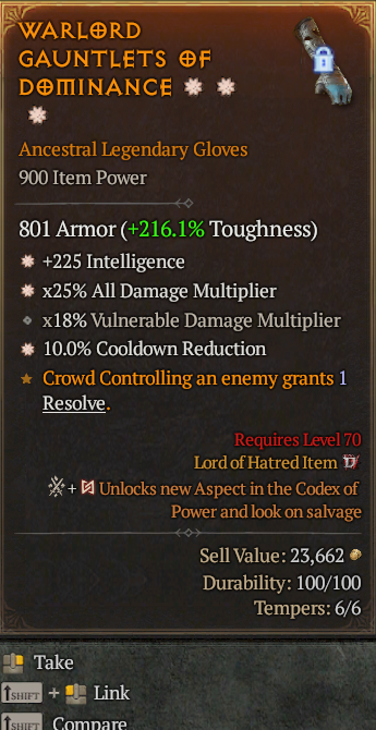 Legendary Gloves Int(GA) AD(GA) CDR// S13 24/7 Online Acc#2C446