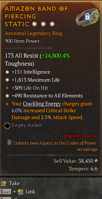 Legendary Ring Int(GA) Life/HP(GA) All Res// S13 24/7 Online Acc#2C448