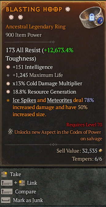 Legendary Ring Int(GA) Cold Multi(GA) Res Gen// S13 24/7 Online Acc#2C449