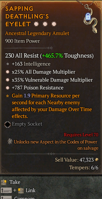 Legendary Amulet AD(GA) Vuln Multi(GA) Poison Res// S13 24/7 Online Acc#2C4410