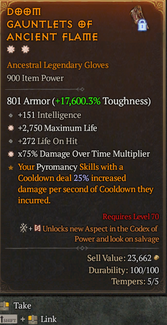 Legendary Gloves Life/HP(GA) DoT Multi(GA) // S13 24/7 Online Acc#2C452