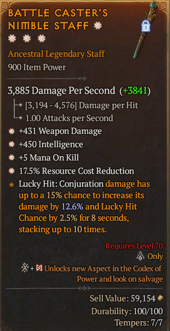 Legendary Staff Weapon Dmg(GA) Int(GA) Mana/Kill/RCR/ S13 24/7 Online Acc#2C455
