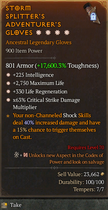 Legendary Gloves Int(GA) Life/HP(GA) Regen/CDM/ S13 24/7 Online Acc#2C457